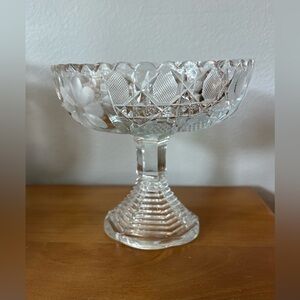 Vintage Candy Dish Clear Pressed Glass Pedestal Footed 5" diameter 4 1/2" tall